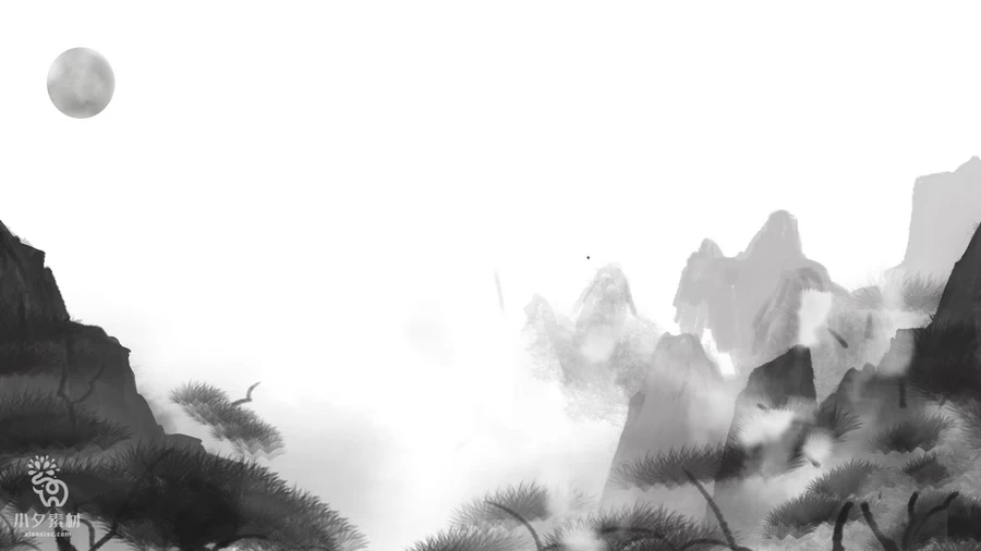 中国风中式水墨晕染禅意山水风景插画背景画芯装饰PSD设计素材【016】